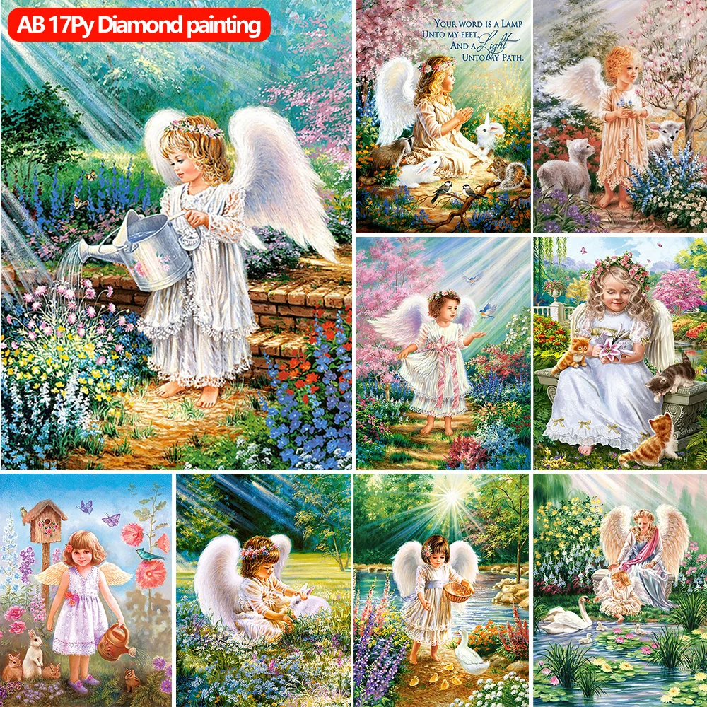 

AB Diy Diamond Painting Kits Cute Girl Angel Scenic Diamonds Embroidery 2022 Mosaic Cross Stitch Rhinestones Art Room Decor Gift