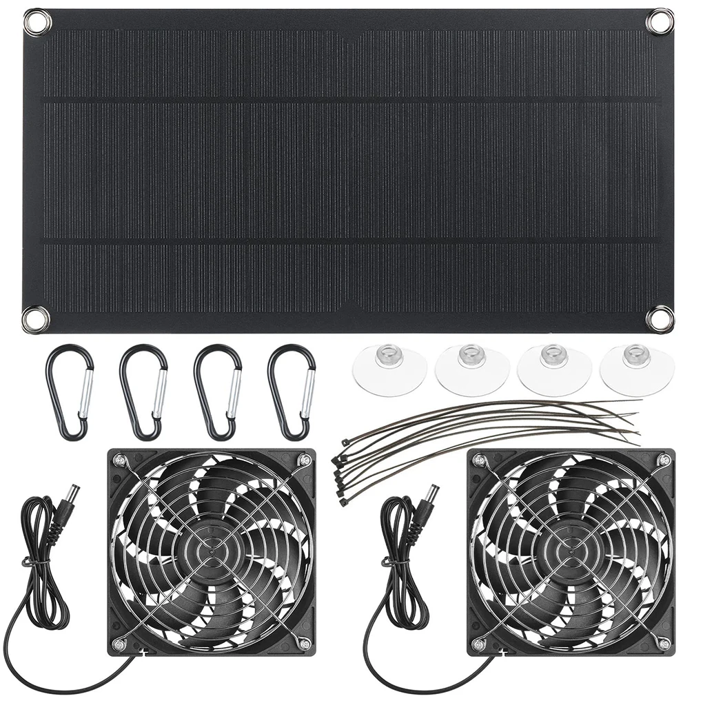 

Solar Panel Fan 10W Mini Respirator Air Extractor Dual Fans for Outside Chicken Coops Pet House Window Exhaust