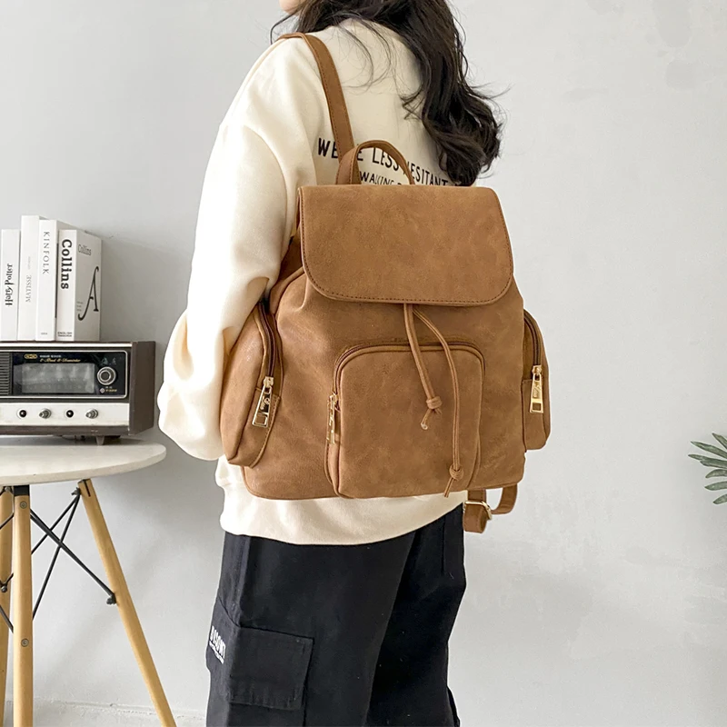 

Vintage Nubuck Leather Shoulder Bag Anti theft Backpack Fashion Casual Handbags Casual Travel Ladies Bagpack Mochilas School Bag