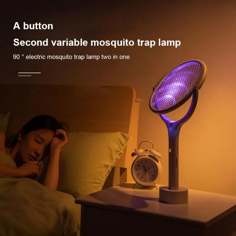 

5 IN 1 Rotatable Electric Mosquito Swatter 90 Degree Rotating Head Gnat Racket 365nm UV Light Fly Zapper Trap Bug Killer Lamp