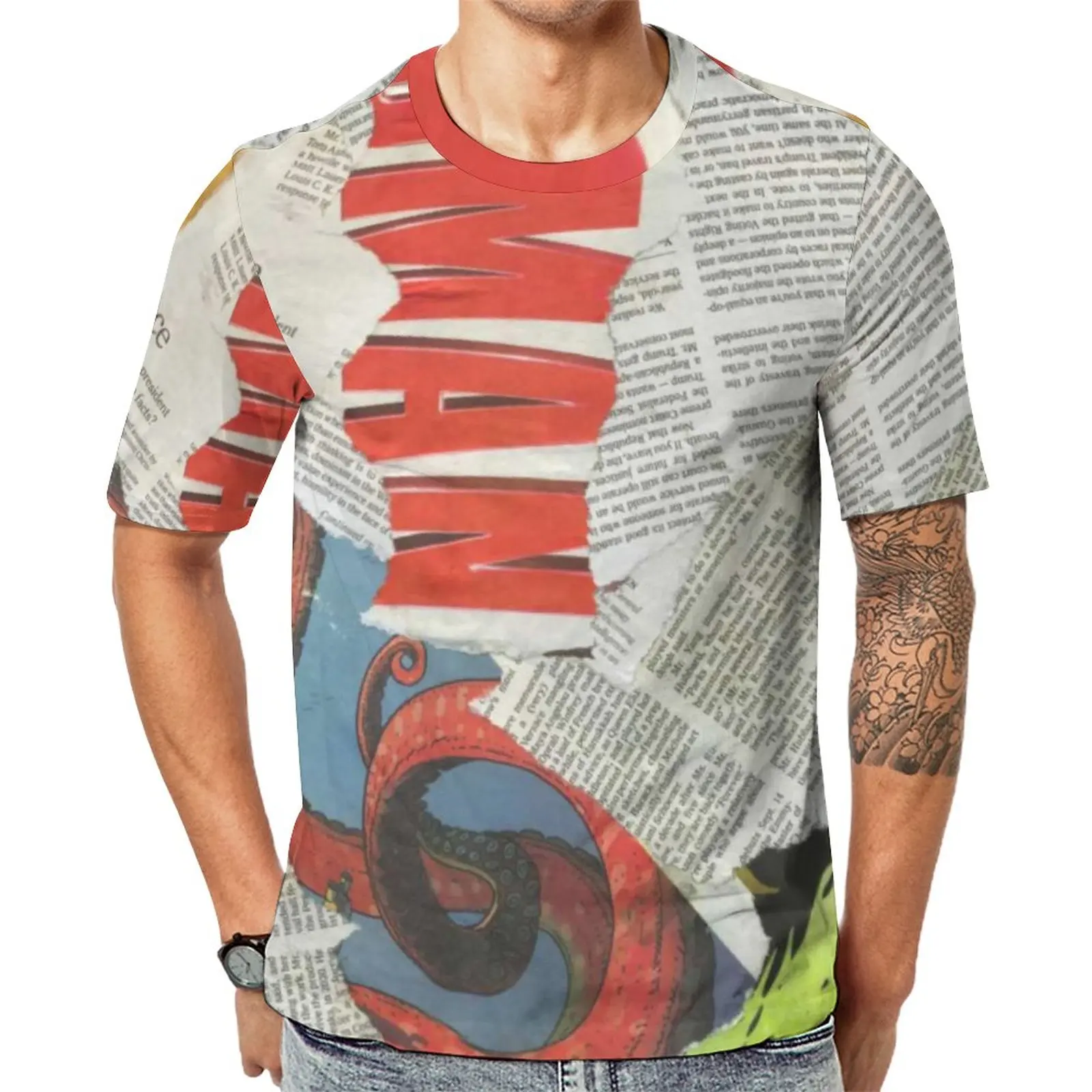 

Statement Newspaper Collage T-Shirt Man Vintage Letter Print Essential T Shirts Original Popular Tees Short Sleeve Oversize Tops