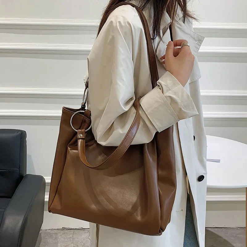 

Women's bag soft PU leather shoulder bag Large capacity versatile portable School bag Shopping Tote Bag
