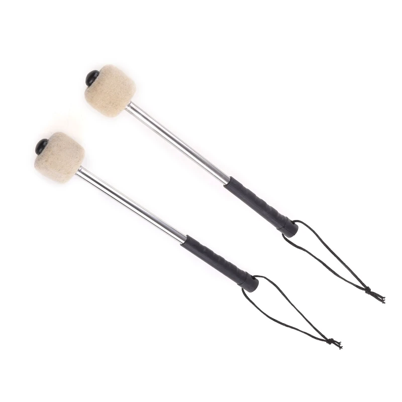 

M5TC 2Pcs Drum Mallet Stick Wool Felt Percussion Mallets with Stainless Steel Handle Timpani Big Hammer for Band Snare Drums