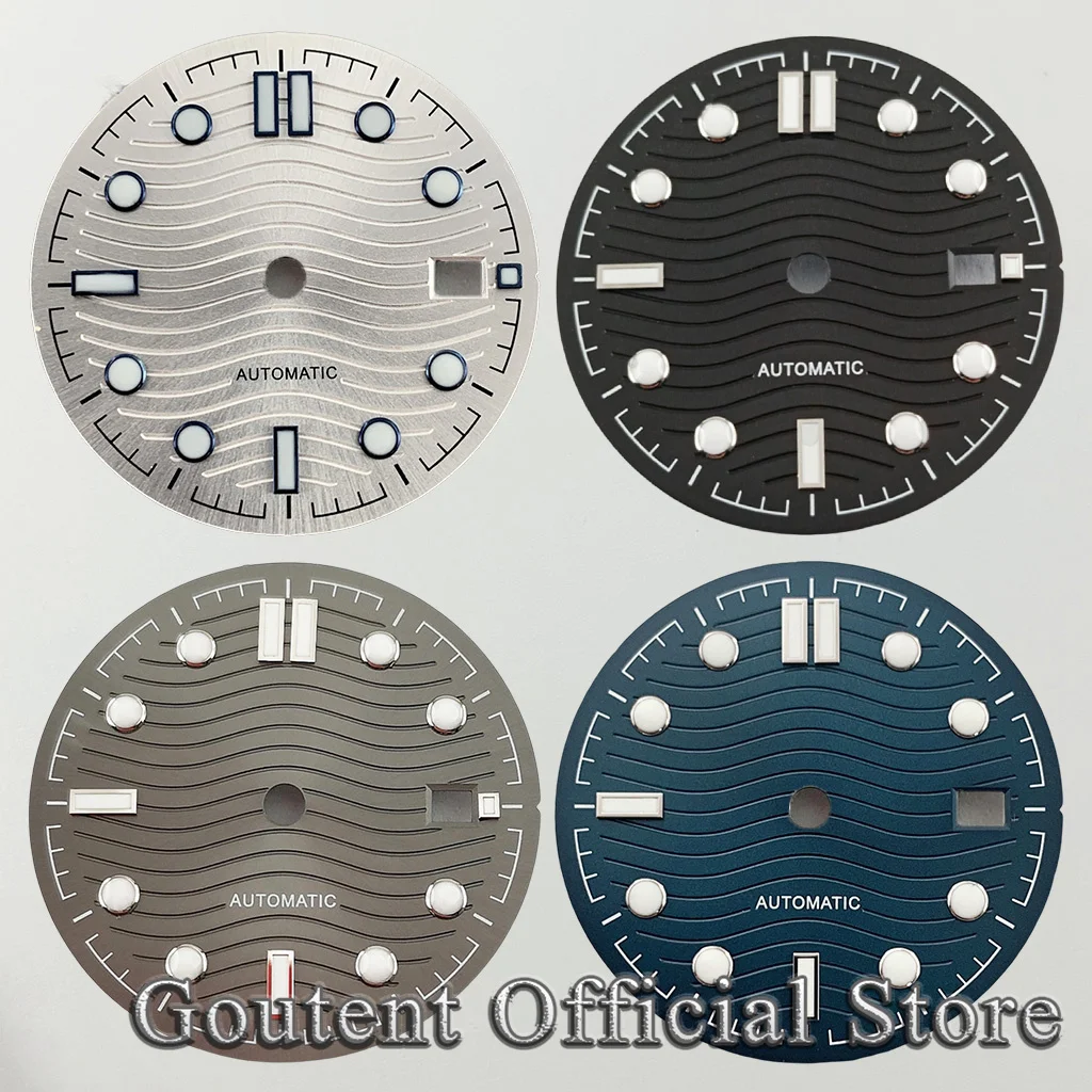 

Goutent 31mm Luminous Black Blue Green Watch Dial Fit NH35 NH36 ETA 2836 2824 DG2813 3804 Miyota 8215 821A 82 Series Movement