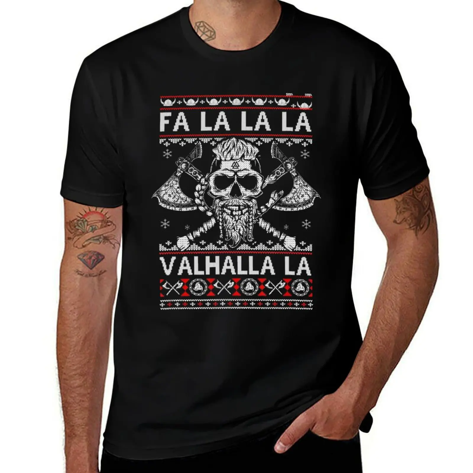 Fa La Valhalla Viking Skull Рождественская уродливая футболка забавные подарки бутик одежды