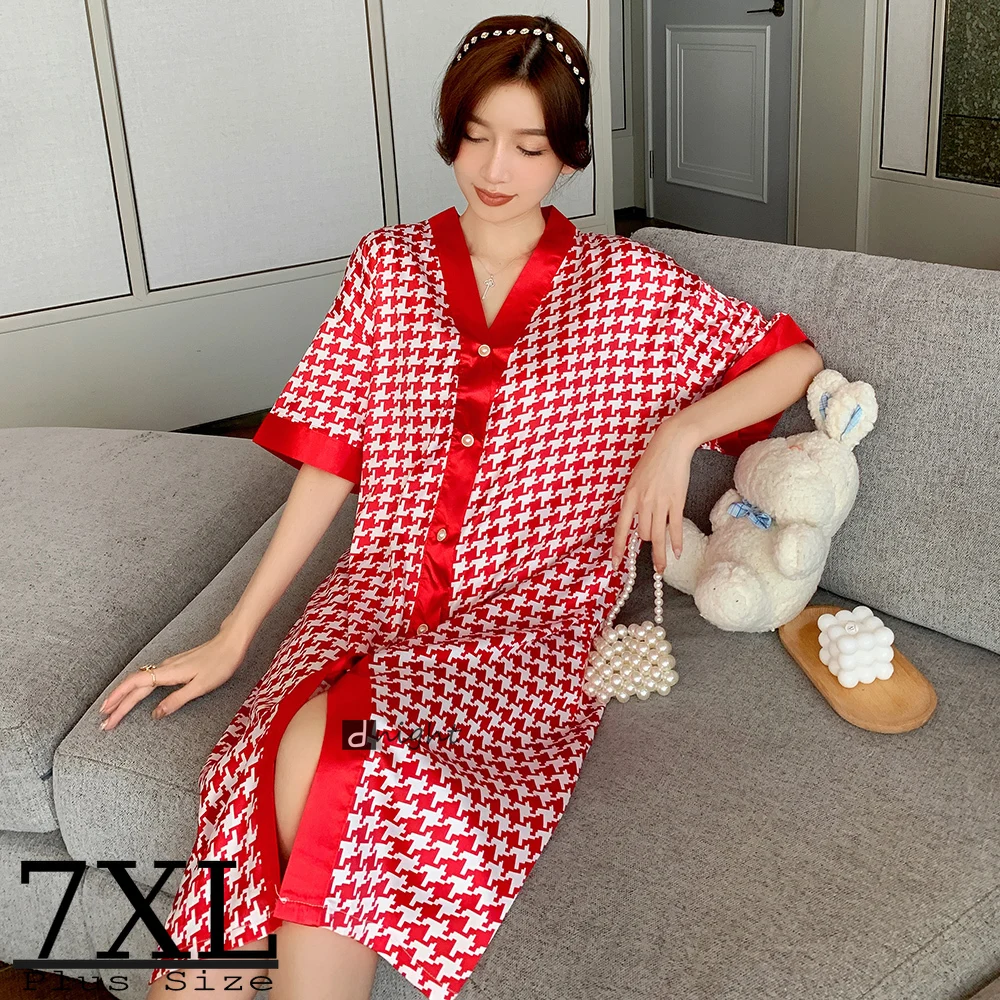 

Nightgown 7XL Women's Sleepwear Silk Summer Short Oversize Large Size Nightshirts Nightdress Pyjamas Loungewear Nightwear Gown
