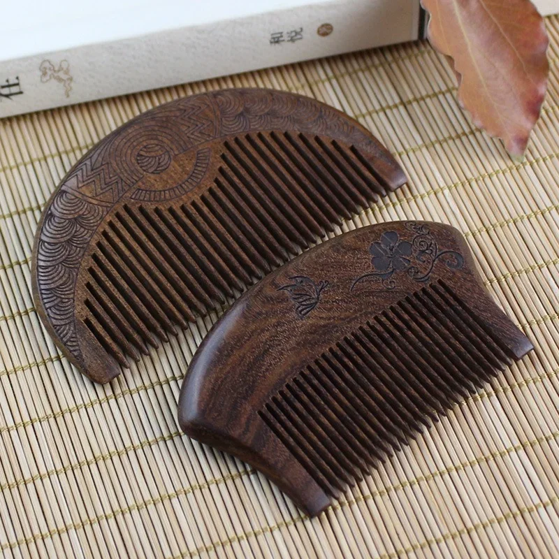 

Pocket Wooden Comb Natural Gold Sandalwood Super Narrow Tooth Wood Combs Double side engraved small Comb hair