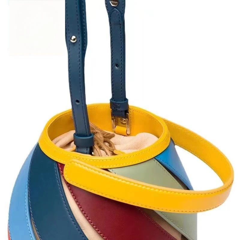 Женская Лоскутная сумка-ведро радужного цвета с верхней ручкой и геометрическим