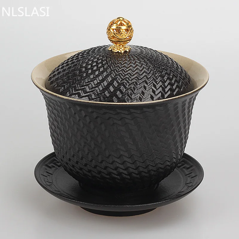 

Chinese Black Ceramics Gaiwan Teacup Handmade Tea Tureen Home Porcelain Tea Set Accessories Portable Drinkware Tea Maker