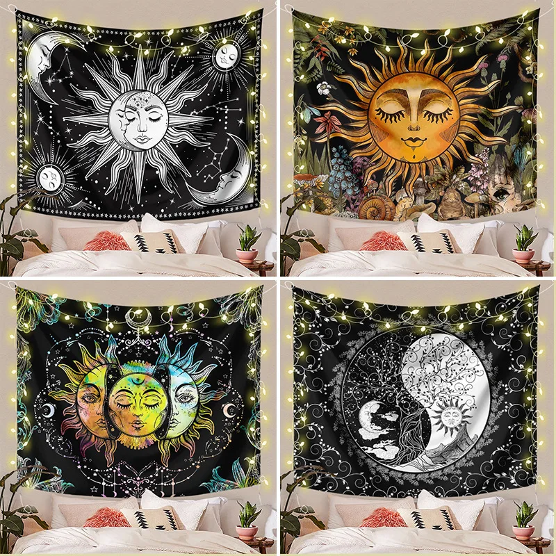 

Europe and America Hip Hop Colorful Sun and Moon Tapestry Wall Rugs Bedroom Background Cloth Beach Towel Dormitory Table Cover