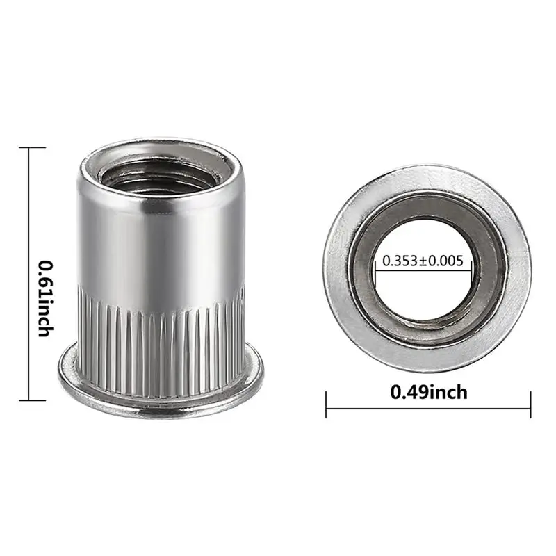Гайка-заклепка A76I-Nut, 100 шт., 14 дюйма-20UNC, нержавеющая сталь 304, с плоской головкой, резьбовая вставка, накатанная, вертикальная заклепочная гайка (art.: 3920dbaed52a4) - 3920dbaed52a4