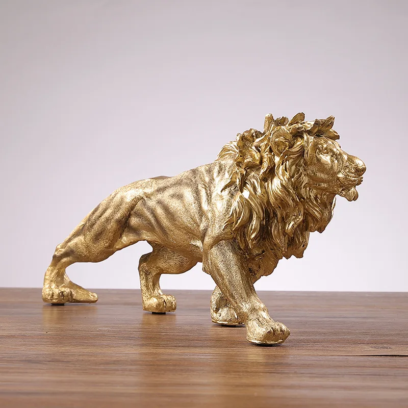 

DUNXDECO Luxury Room Decoration Accessories Miniature Figurine Modern Golden Lion Resin Iron Crafts Desktop Display Gift