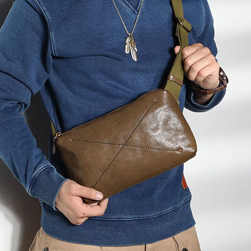 

AETOO Original new original hand-stitched leather men's chest bag horizontal style head layer cowhide crossbody bag men's shoul