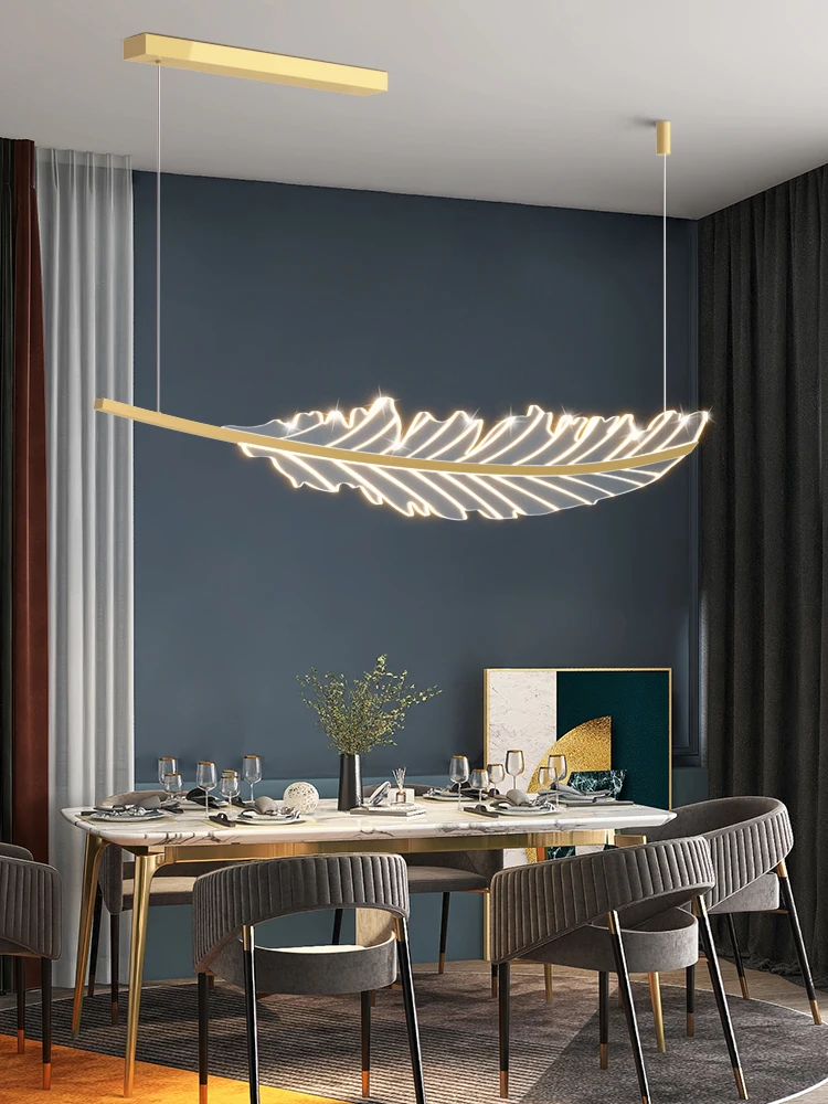 

Nordic Feather Led Chandelier Dimmable Acrylic Gold for Bar Table Dining Room Kitchen Accesories Pendant Lights Designer Fixture
