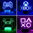 Настольная подсветка для игровой комнаты, 3D Визуальный светодиодный ночник, контроллер PS, иконы, светильник, подарок для детей