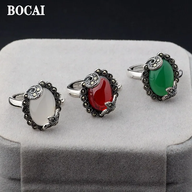 Новинка винтажные женские кольца BOCAI S990 из чистого серебра гранат красный корунд