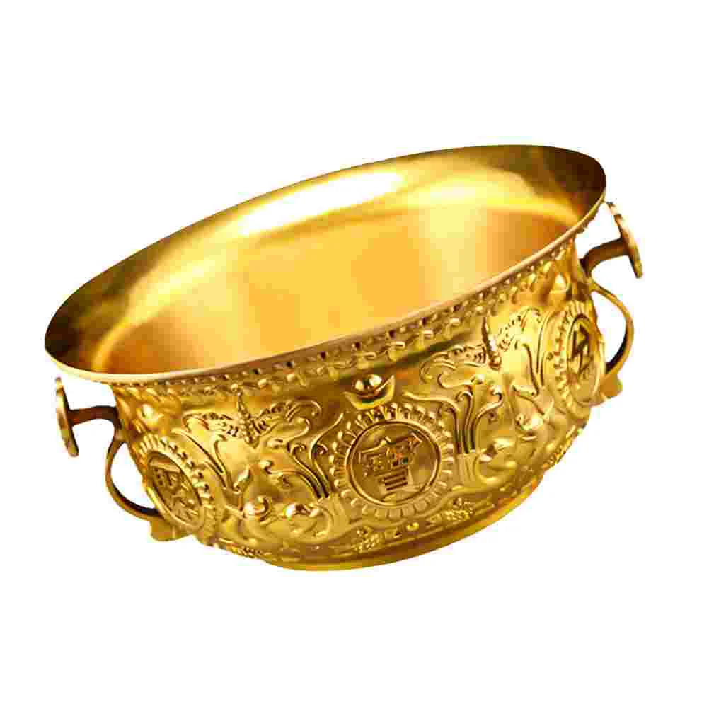 

Bowltreasure Offering Brass Basin Copper Golden Decoration Chinese Money Incensegold Decorative Desktop Metal Cornucopia