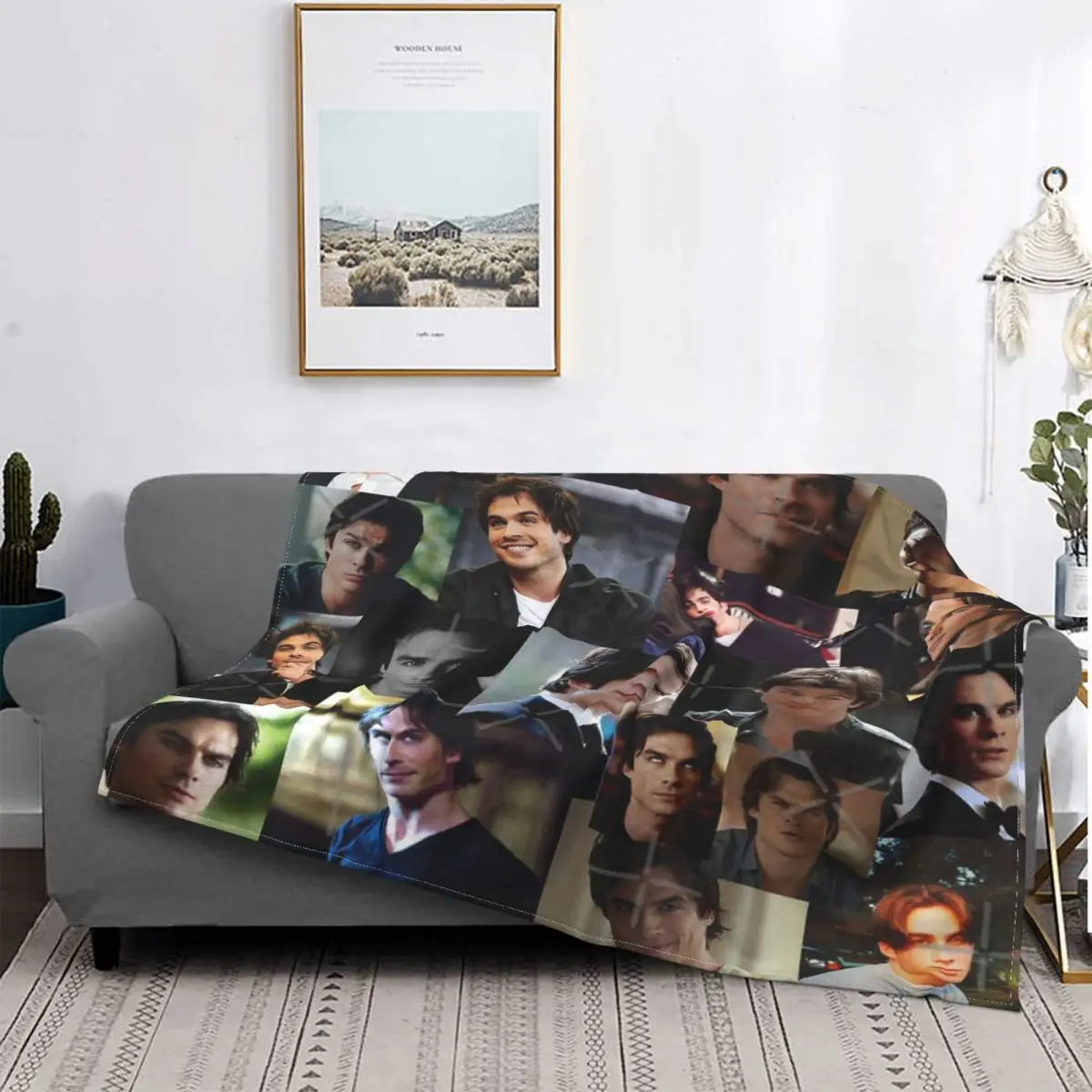 

Ian Somerhalder-2 mantas para cama, cobertor a cuadros, toalla, manta, Sudadera con capucha, ropa de cama de algodón