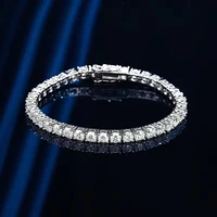 trendy s925 silver 4mm d color vvs1 moissanite tennis chain bracelets for women men jewelry plated white gold pass diamond test