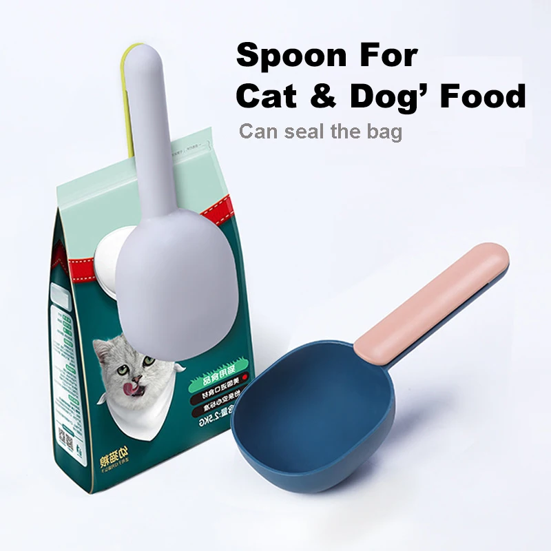 

Cat Dog Food Spoon Pet Feeding Spoon With Sealed Bag Clip New Multifunctional Creative Measuring Cup Curved Design Easy To Clean
