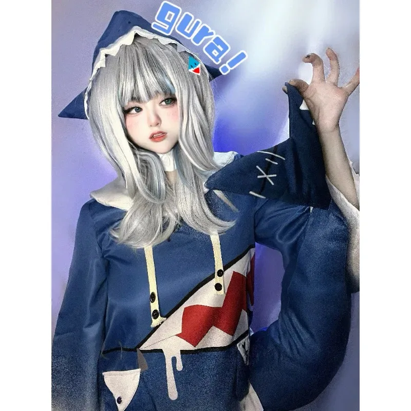 Фото Hololive Gawr Gura ENG Костюм Акула Парик Милая Толстовка для Женщин Хэллоуин Вечеринка Ютубер Косплей Полный Комплект Хвост if;3 №5