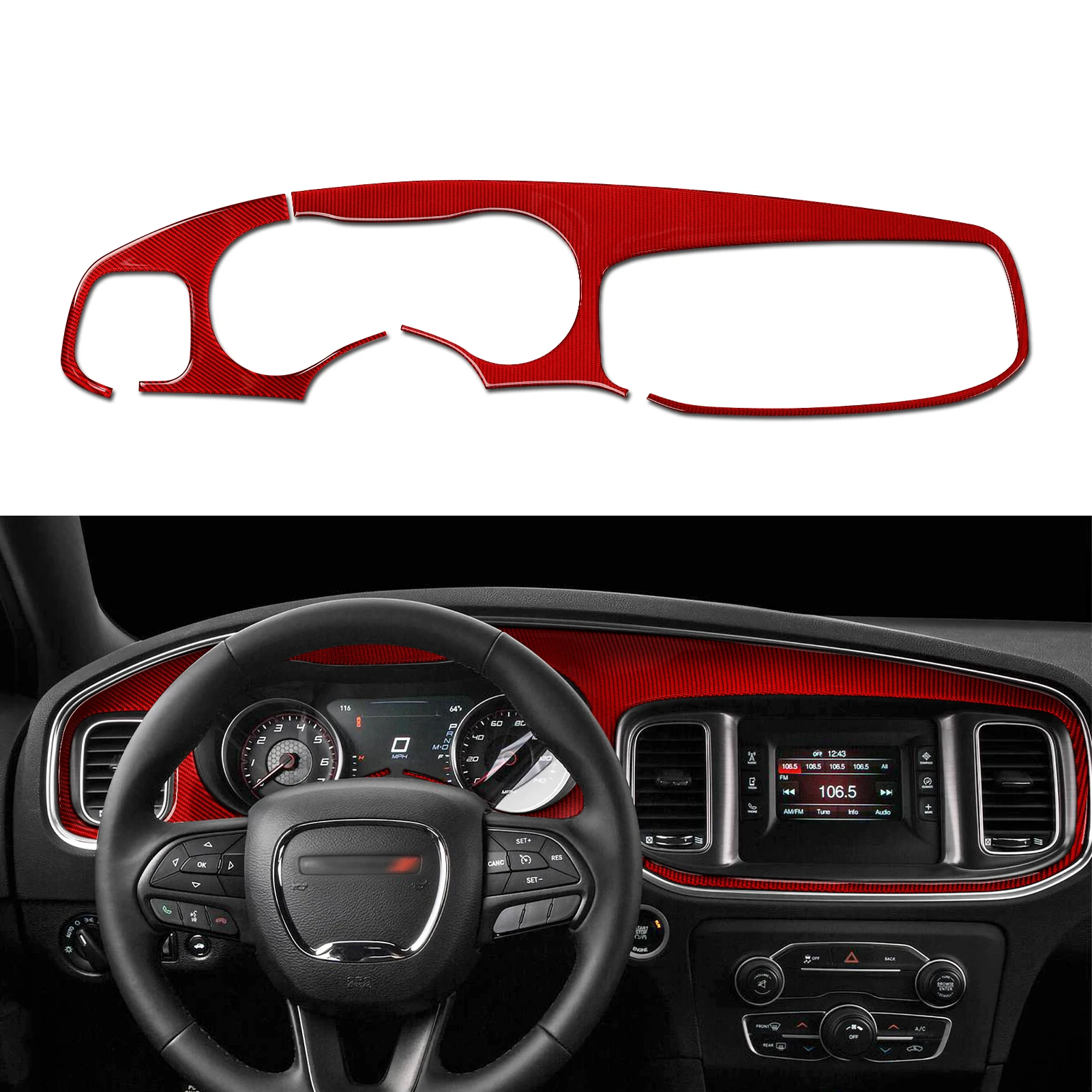 

For Dodge Charger 2021-2015 interior Accessories Car Center Console Dashboard Cover Trim Carbon Fiber Air Vent Decal Stickers