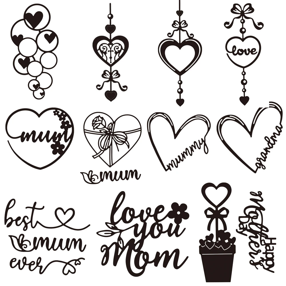 

Happy Mother's Day"Best Mum Love You Mom"Words Metal Cutting Die For DIY Scrapbook Paper Cards Embossed Decorative Craft Die New