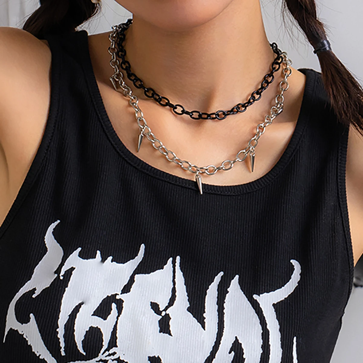 

Punk Layered Chain with Spike Pendant Necklace for Women Gothic Chains Choker Necklaces 2022 Fashion Jewelry Accessories on Neck