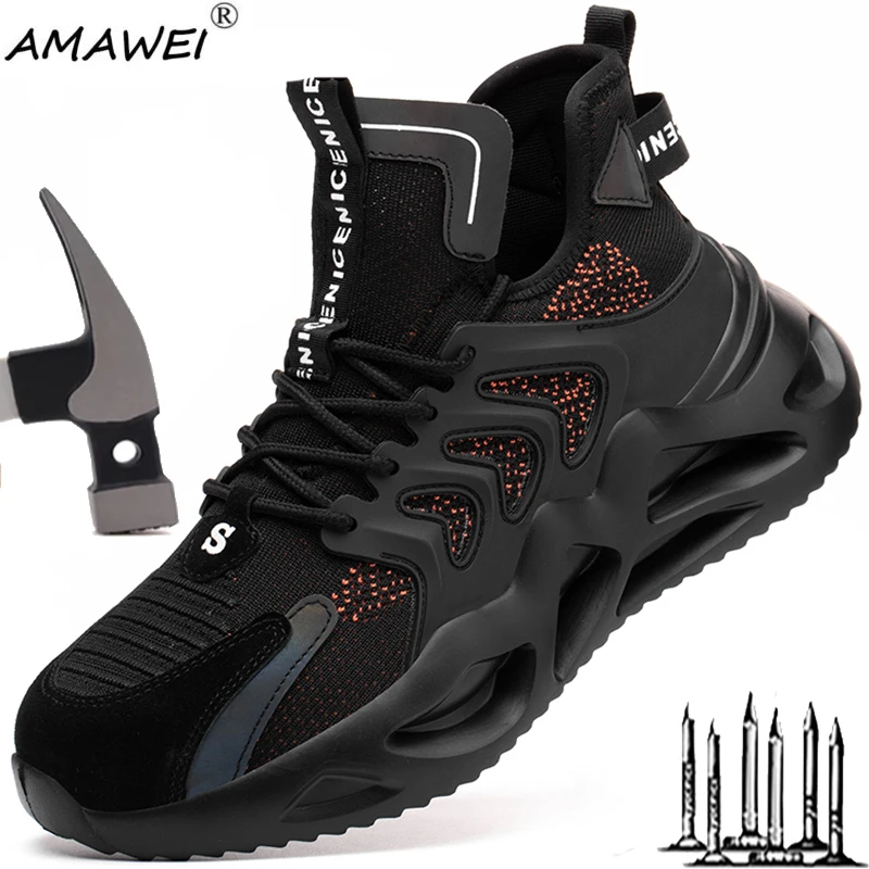 

AMAWEI Safety Shoes for Man Working Sneaker with Steel Toe Cap Women Puncture Proof Work Safety Boots Mesh Breathable Work Shoes