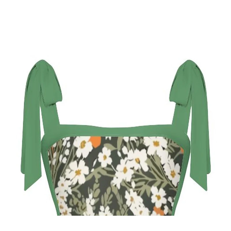 2023 Push Up Women Bikini Set Green Floral Printed Bikinis Strappy Bandage Swimwear Brazilian Biquini Bathing Suit Homewear