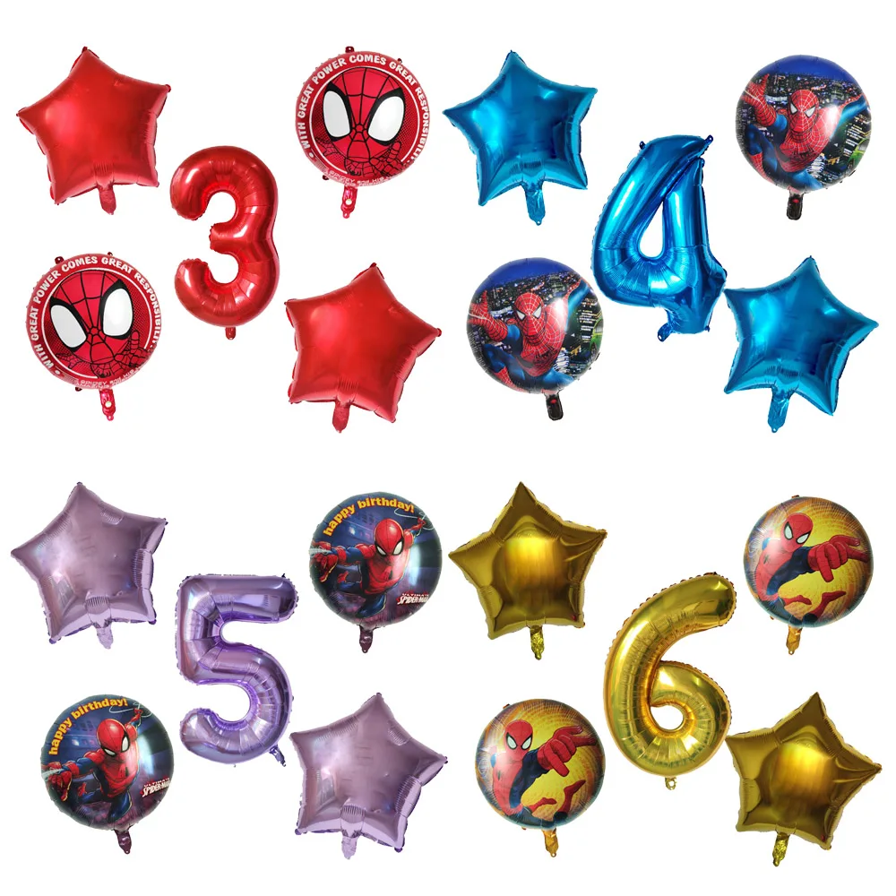 5pcs Superhero Spiderman Foil Balloons Air Globos Avengers Kids 1 2 3 4 5 Years Birthday Party Decoration Baby Shower Kids Toy