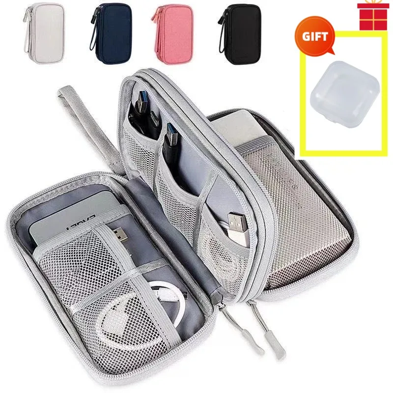 

Data Cable Storage Bags Portable Earphone Organizer Digital Gadget Carry Case Double Layer Digital USB Hard Disk Protection Bag