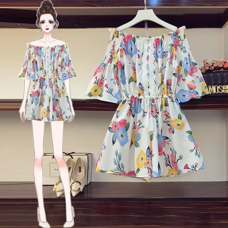 

2022 Women Summer Fashion Short Sleeve Playsuit Female Off Shoulder Floral Print Romper Ladies Loose Wide Leg Jumpsuit U166