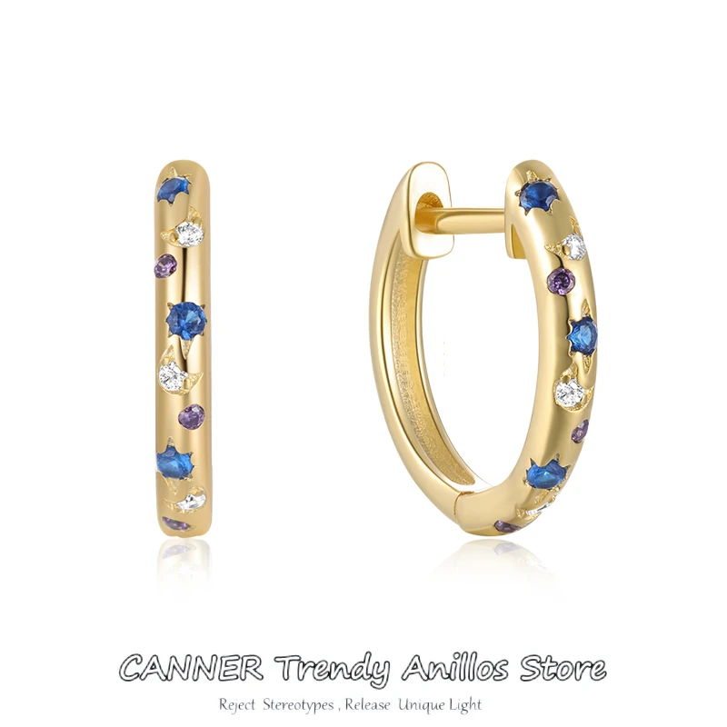 

CANNER Fashion Colors Star Zircon 925 Sterling Silver 18K Plated Cartilage Piercing Hoop Earrings for Women Jewelry Pendientes
