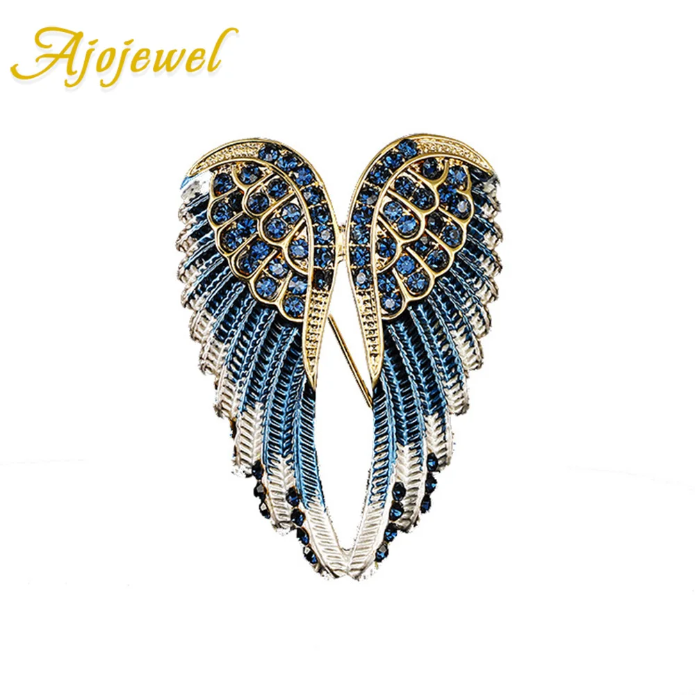 

Ajojewel Retro Style Blue CZ Angel Wings Brooch Women Corsage Suit Pin Fashion Accessories Wholesale Bijoux Femme
