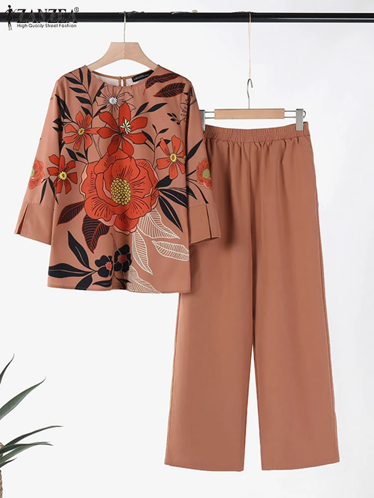 ZANZEA Свободные повседневные блузки с цветочным принтом и рукавами 3/4 комплекты