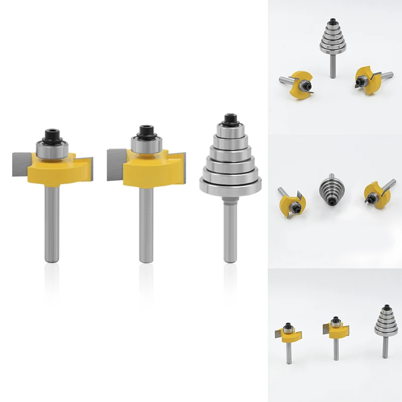 

3PCS Shank Rabbet Router Bit With Bearings Set Adjustable Tenon Cutter Cemented Carbide Woodworking Bits