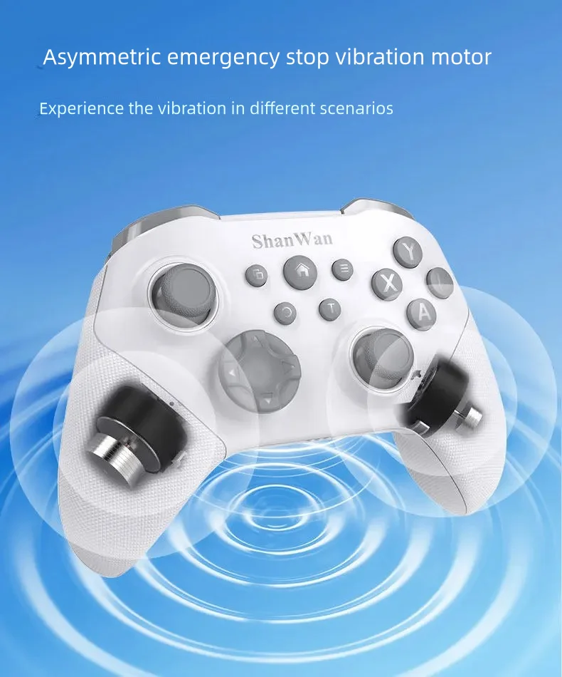 Фото Беспроводной игровой контроллер ShanWan Q34U для Switch/PC/PS4/iOS/Android с двойными джойстиками Hall, низкой задержкой и универсальным управлением №3