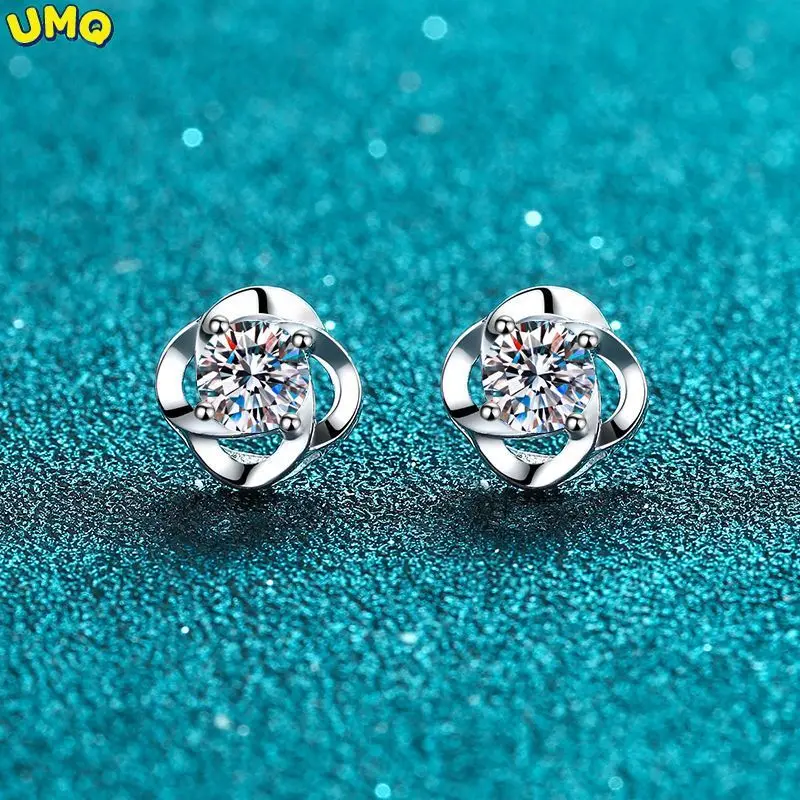 

100% Sterling Silver Diamond Earrings 0.6-1ct Vvs1 Lab Created Moissanite Stud Earrings 4 Prong Clover Flower Diamond Ear Studs