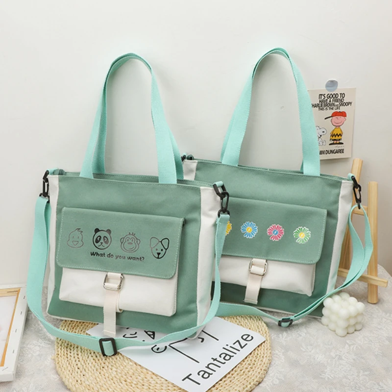 Girl Boy New Korean Style Bag Female Color Contrast Lovely Large Capacity Canvas Bags Student Printed Diagonal Bag