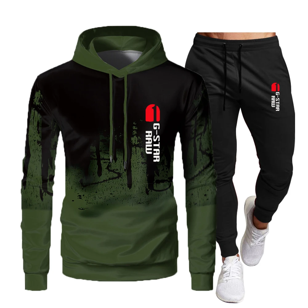Autumn 2023 New Men's Set Brand Print Fashion Set Casual Pullover Sportswear 2-piece Hoodie Sweatshirt+Sweatpants Set