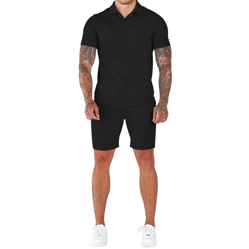 New Men's Sportswear Set, Casual Solid Color Crewneck Shirt, Sportswear, Fitness Sports Two-piece Set