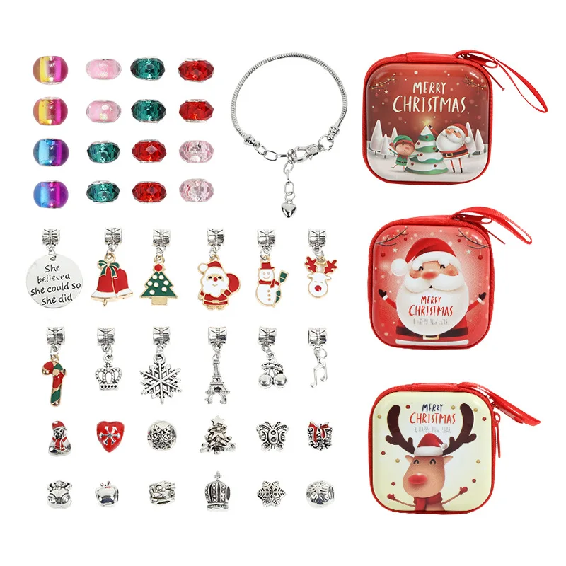 

Christmas Jewelry Gift Set Large Hole Beaded Bracelet Female Diy Colorful Crystal Christmas Cartoon Children's Bracelet