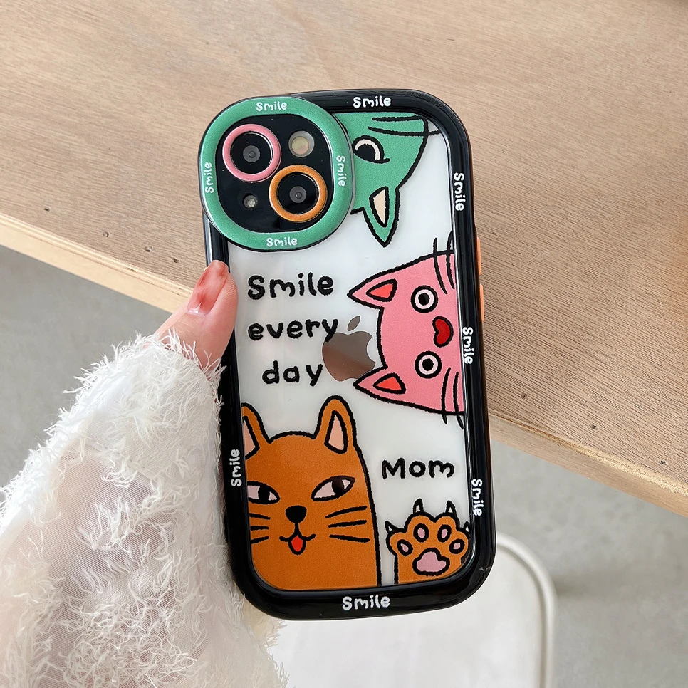 

Cute Cat Funny Animals Shockproof Bumper Clear Phone Case For iPhone 14 13 12 11 Pro Max Cartoon Soft Silicone Back Cover Case