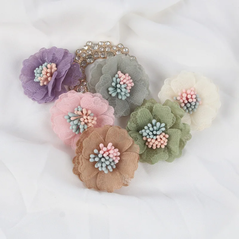 

1pcs Beige Series Camellia Rose Fabric Artificial Flower Patch Head For Wedding Dress Clothing Decoration Headdress