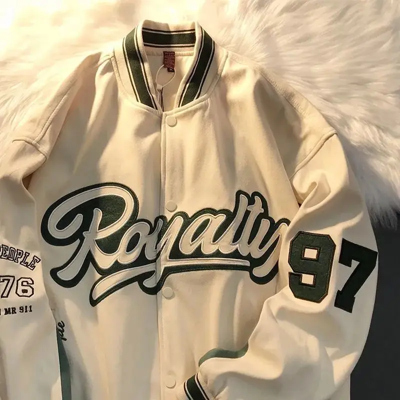 Винтажные бейсбольные куртки кардиган оверсайз для мужчин и женщин зеленая
