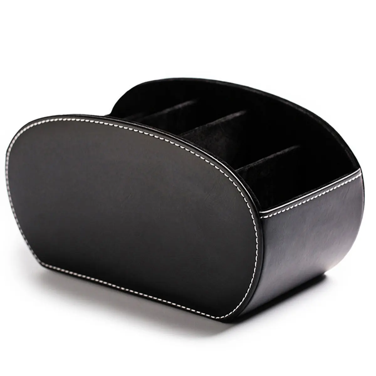 

Remote Control Holder PU Leather Remote Caddy Desk Storage Box with 5 Spacious Compartments Multifunctional Cosmetics Brush