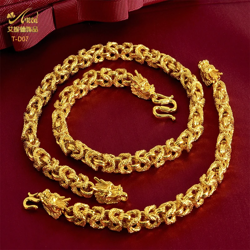 Купи Gold Plated 24K Necklace Bracelet Set For Men Dragon Head Charm Pendant Wedding Fashion Charm Jewelry Link Chain Long Necklaces за 476 рублей в магазине AliExpress