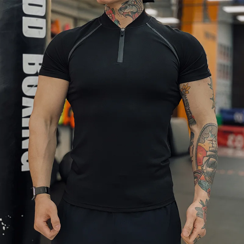 2022 Men's Fitness Shirt Summer Quick Drying Breathable Short Sleeve Shirt Men's Solid T-shirt