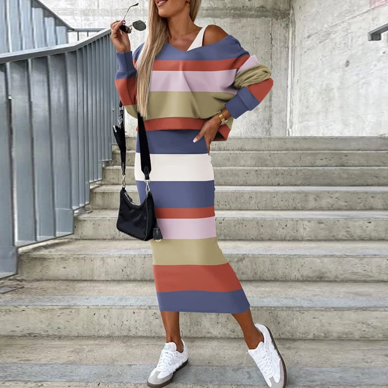 Женский костюм с винтажным принтом свободная блузка длинным рукавом облегающее